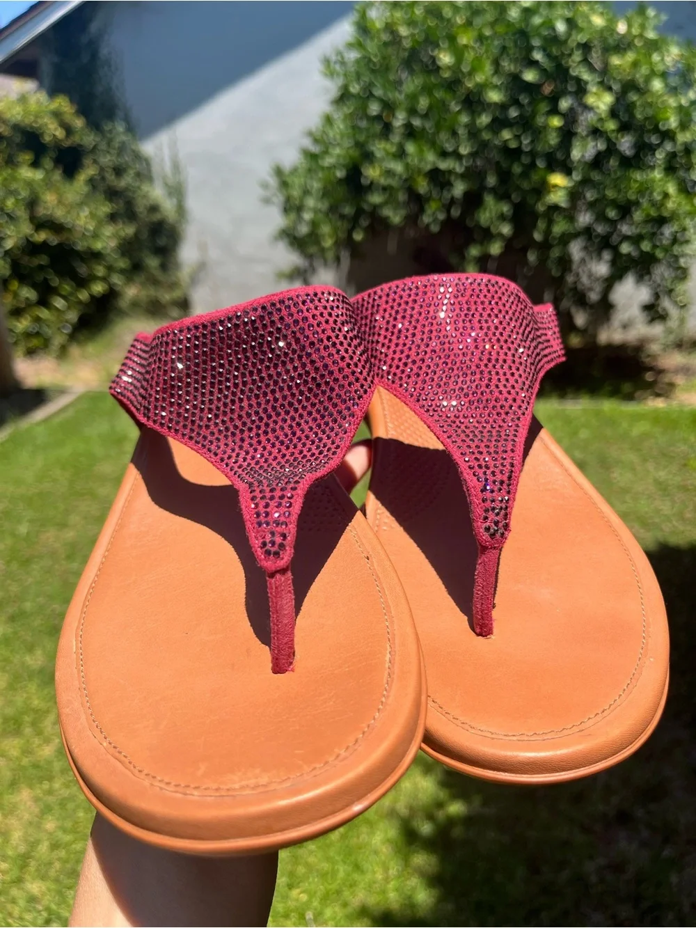 Fitflop Banda Glitz Red Slide Sandals Thongs Rhinestone Embellished Fairy Sz 10